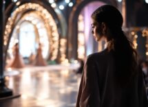 Immagine di un abito elegante sul palco di Sanremo 2025