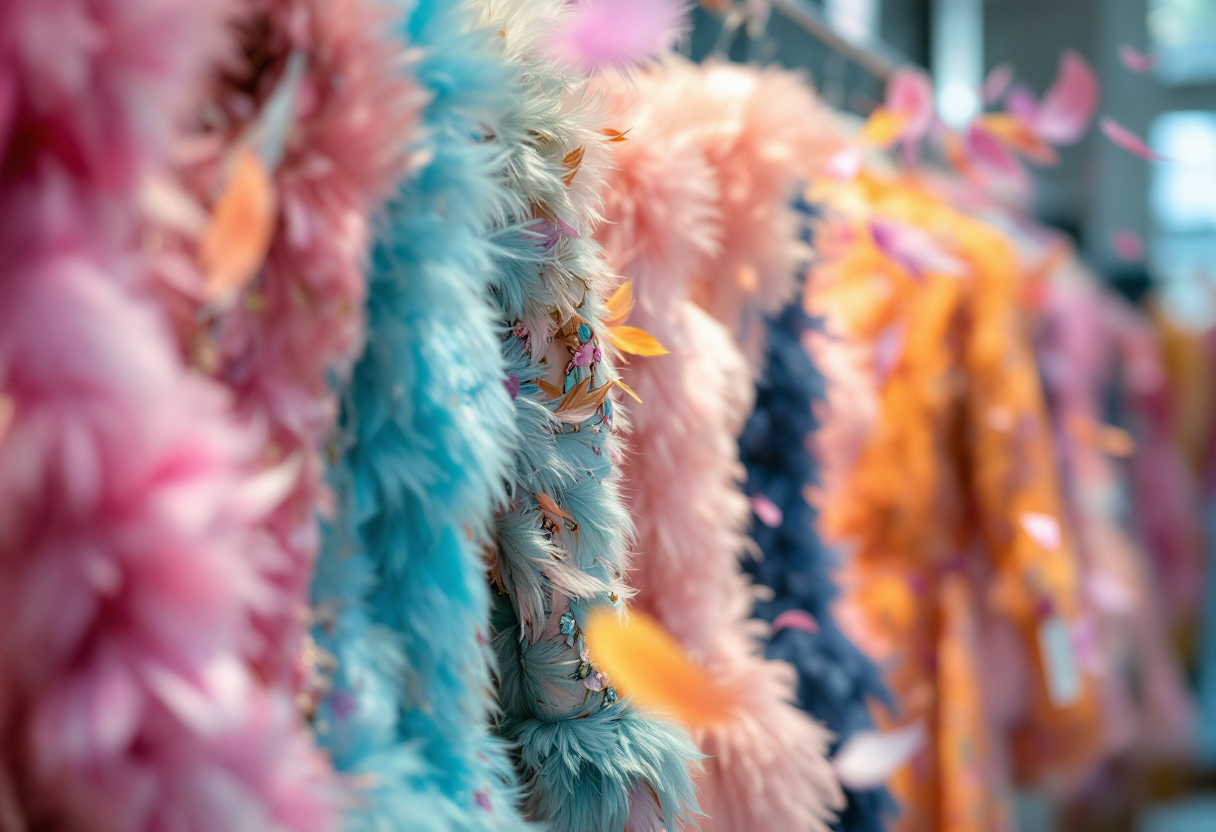 Abito elegante con piume per la moda primavera estate 2025