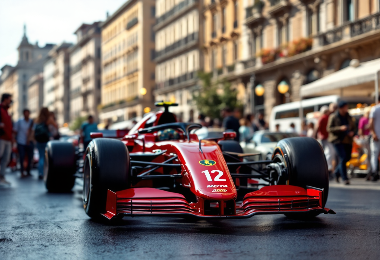 Ferrari in piazza a Milano durante un evento per tifosi