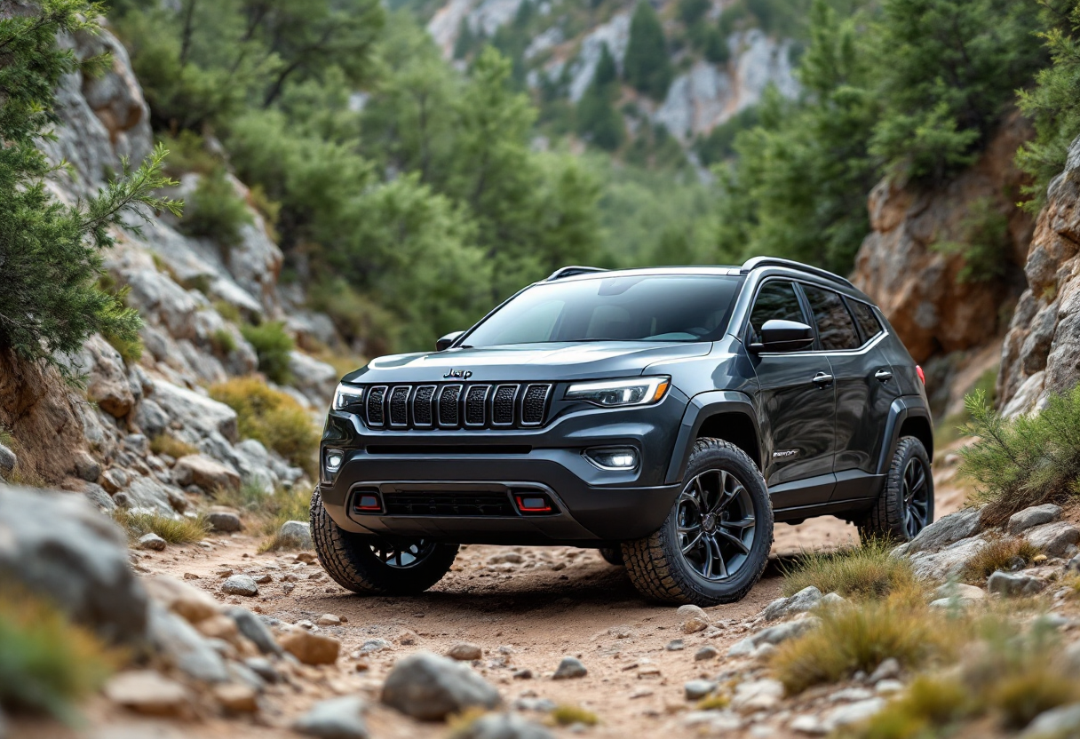 Jeep Avenger 4xe in un paesaggio urbano moderno