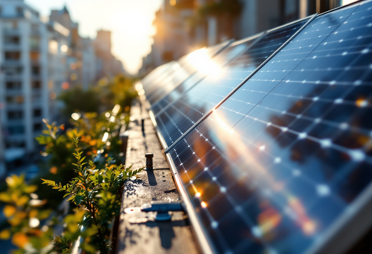 Pannelli fotovoltaici installati su un balcone urbano
