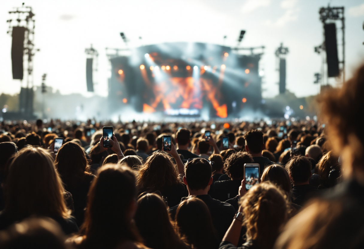 Immagine di un concerto affollato con biglietti costosi